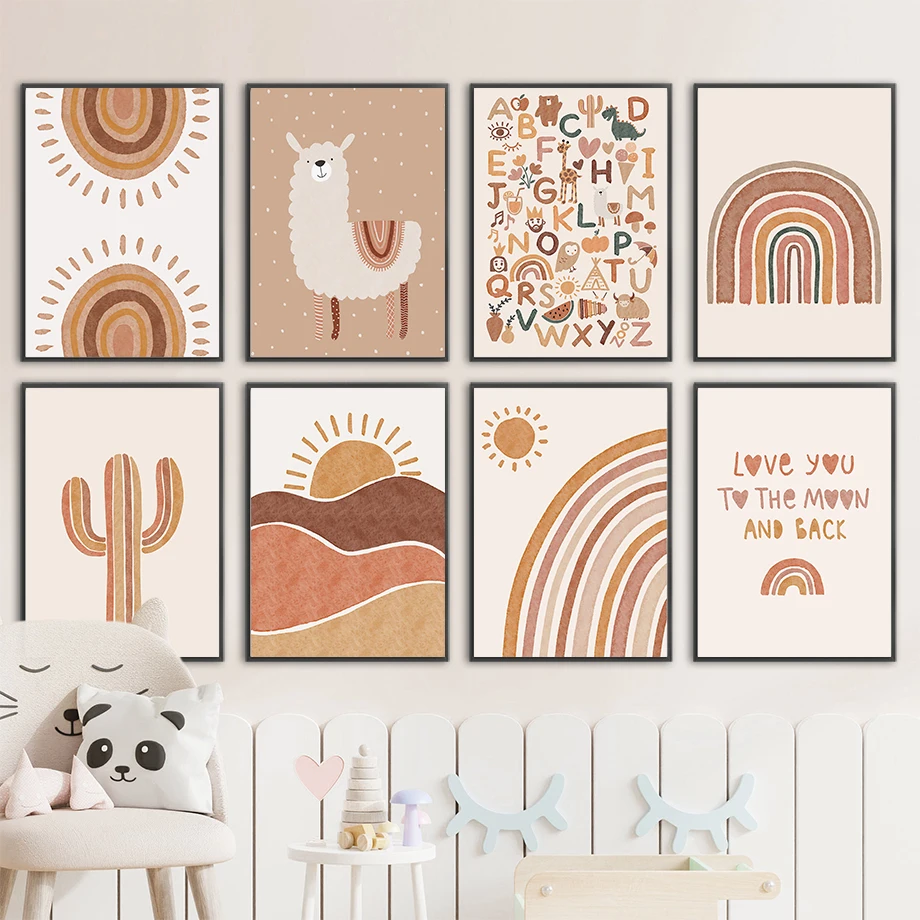 Baby Nursery Jungle Animals - Alpaca Unicorn Sun Rainbow Cactus Nursery