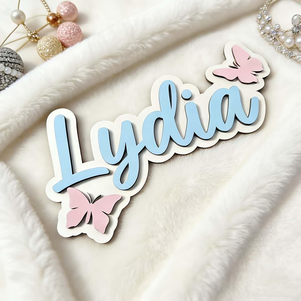 Baby Nursery Gifts - Personalized Blue & Pink Butterfly Name