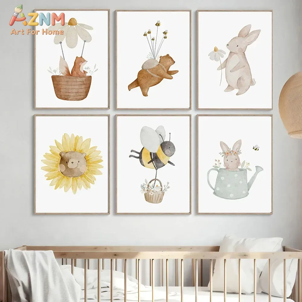 AZNM Watercolor Bear Fox Anima - Baby Nursery Frames ulasan dan harga