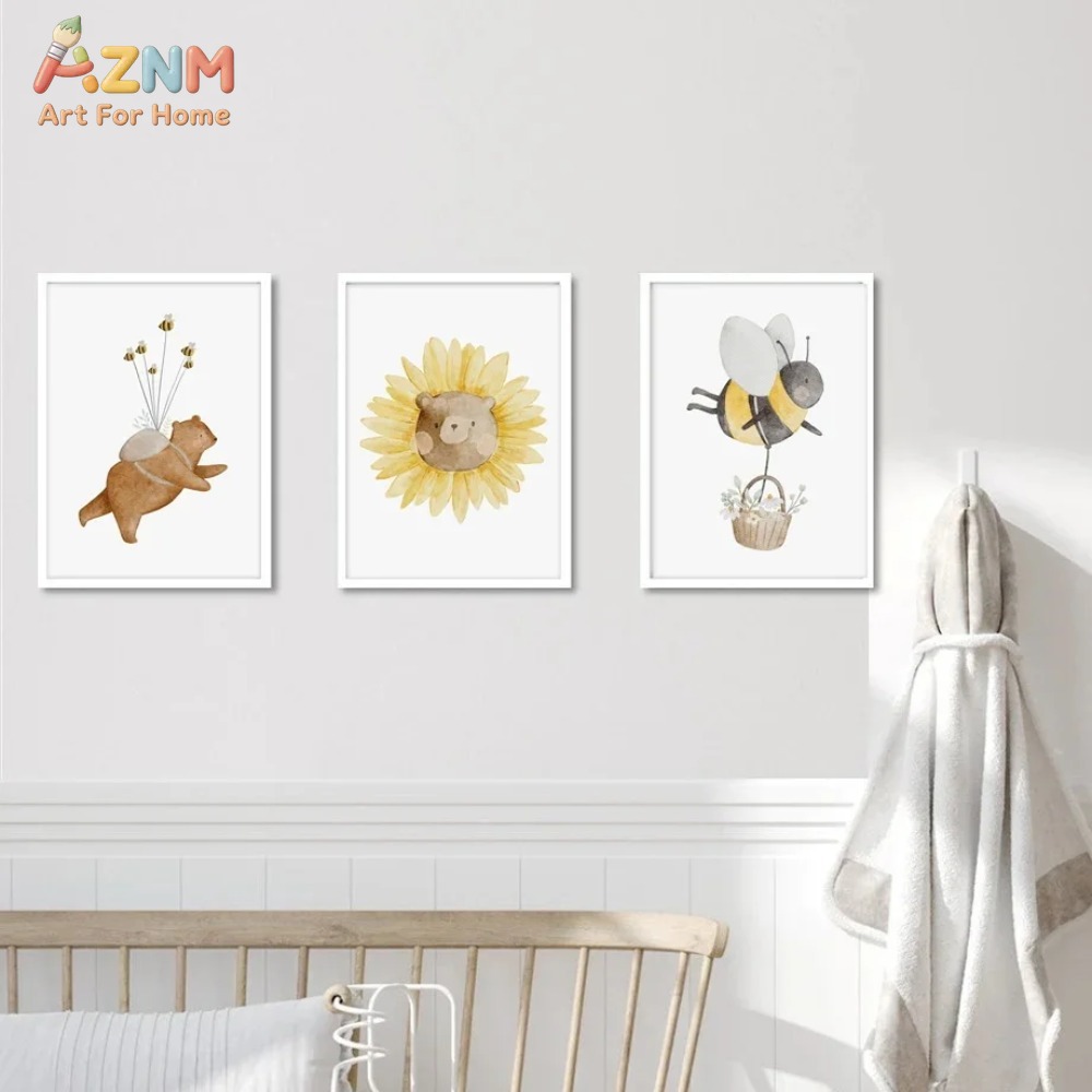 AZNM Watercolor Bear Fox Anima - Baby Nursery Frames ulasan dan harga