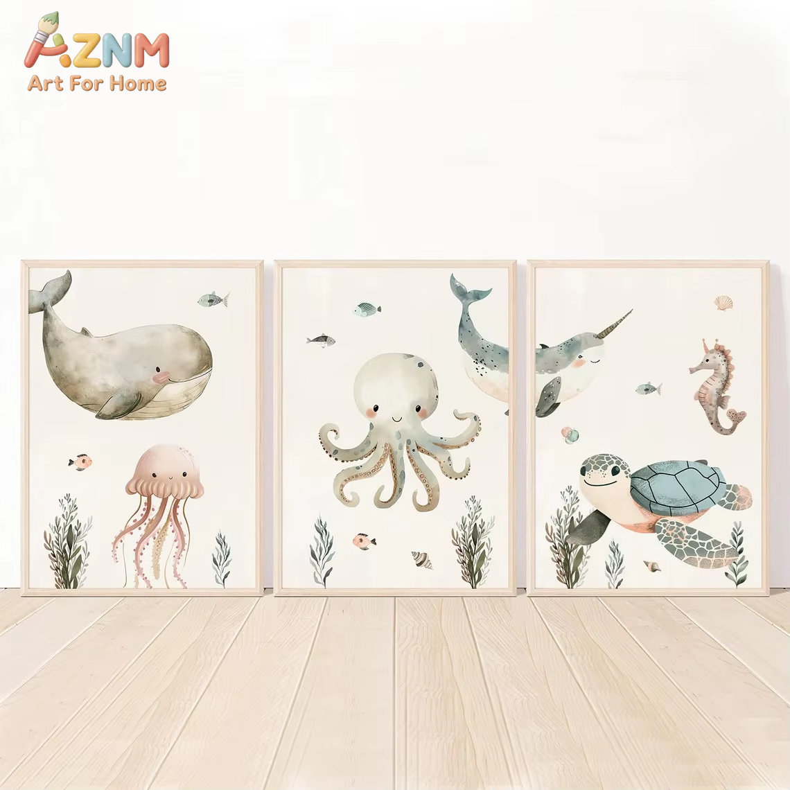 AZNM Watercolor Cute Ocean Ani - Animals Baby Nursery ulasan dan harga