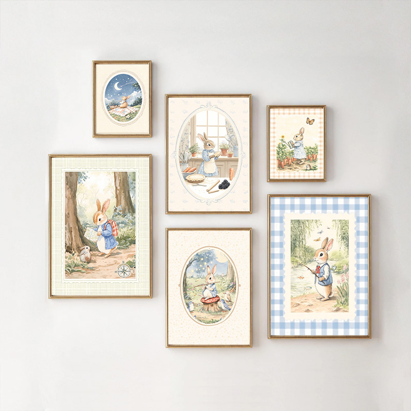Vintage Boho Blue Plaid Rabbit - Baby Nursery Vintage Decor ulasan dan harga