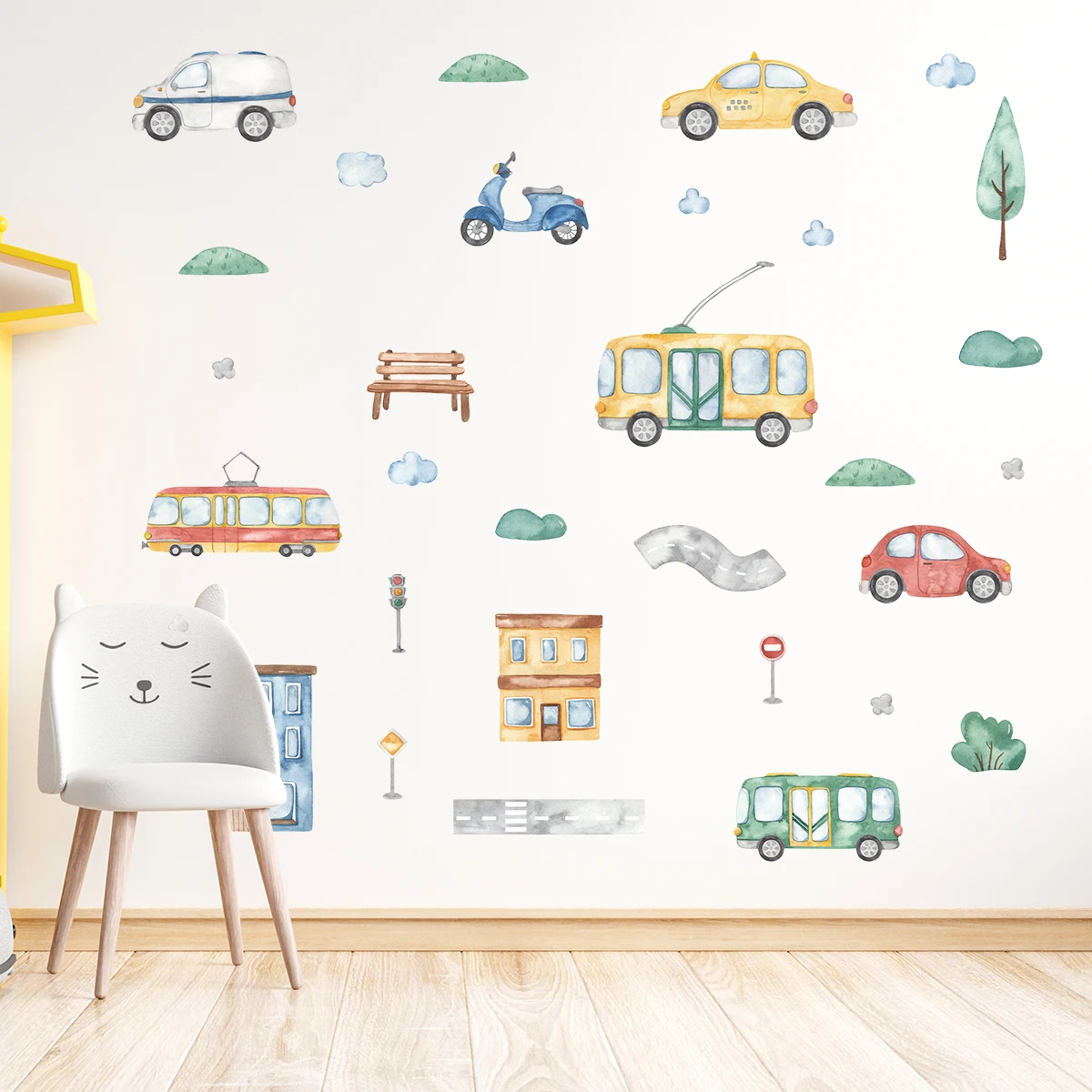 Cartoon Tree Bus Car Wall Stic - Baby Nursery Tree ulasan dan harga