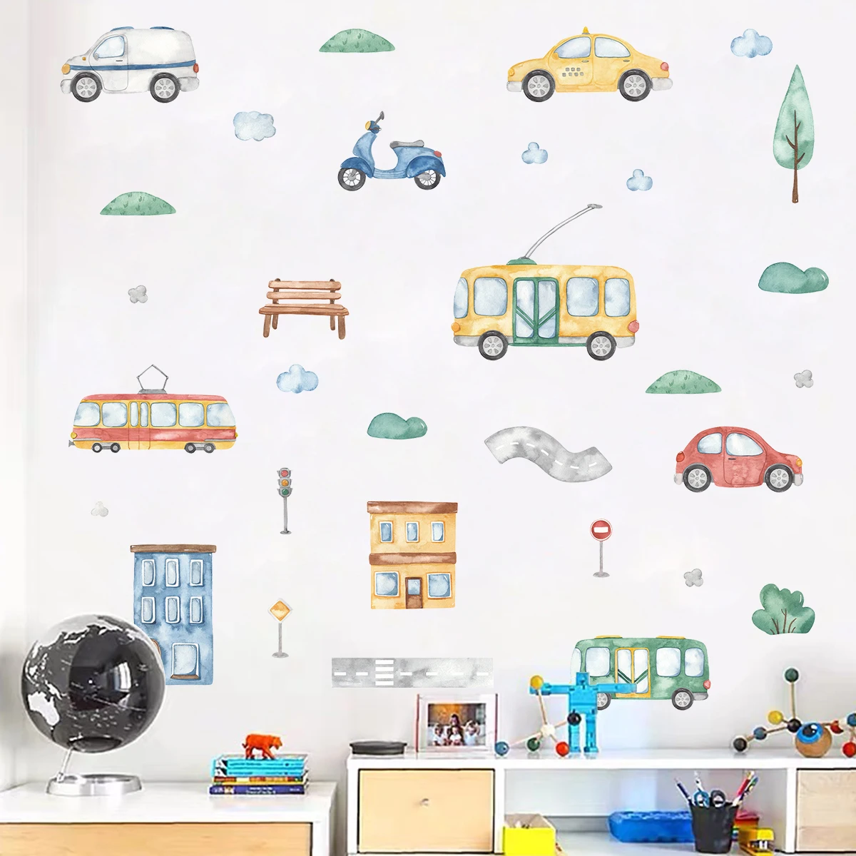 Cartoon Tree Bus Car Wall Stic - Baby Nursery Tree ulasan dan harga