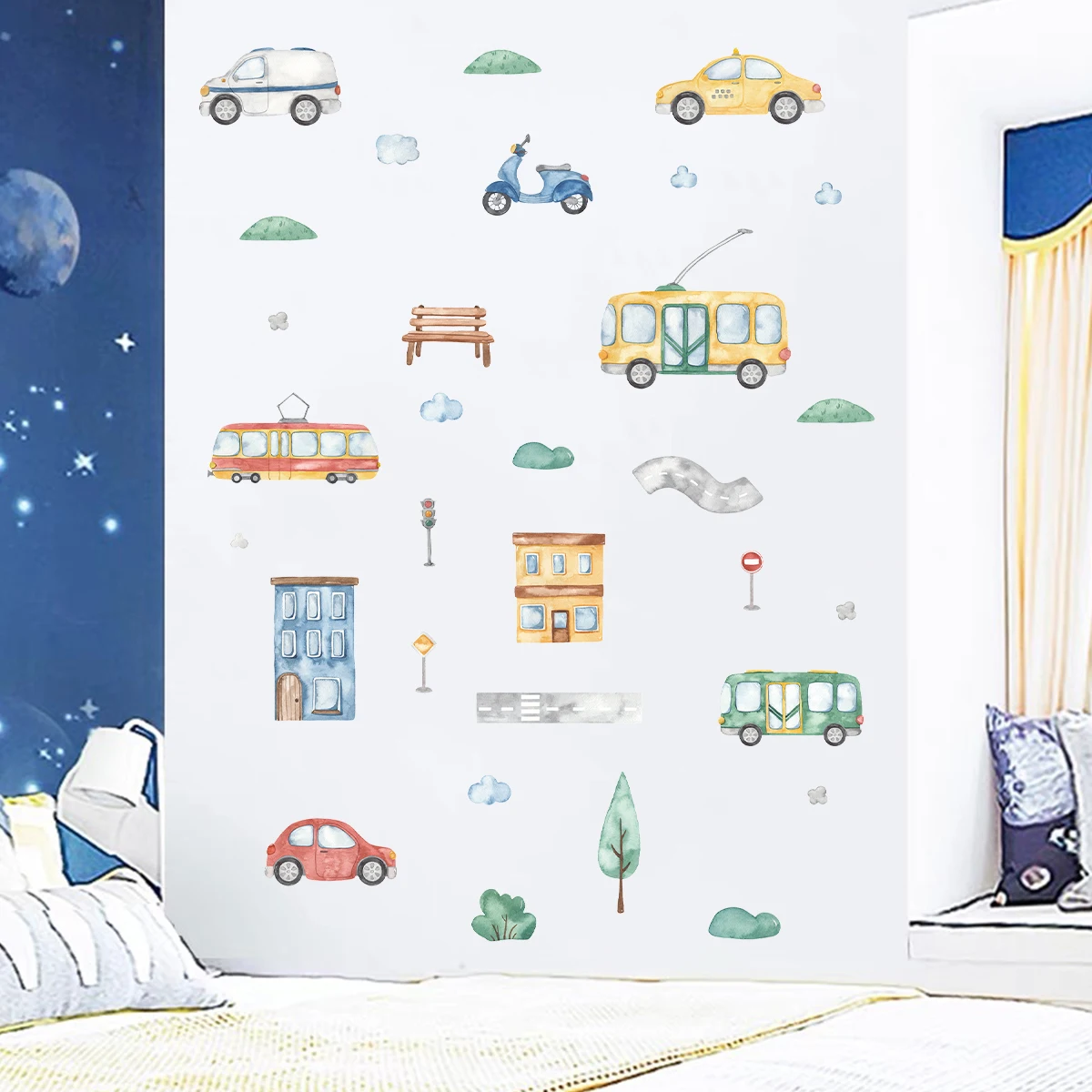 Cartoon Tree Bus Car Wall Stic - Baby Nursery Tree ulasan dan harga