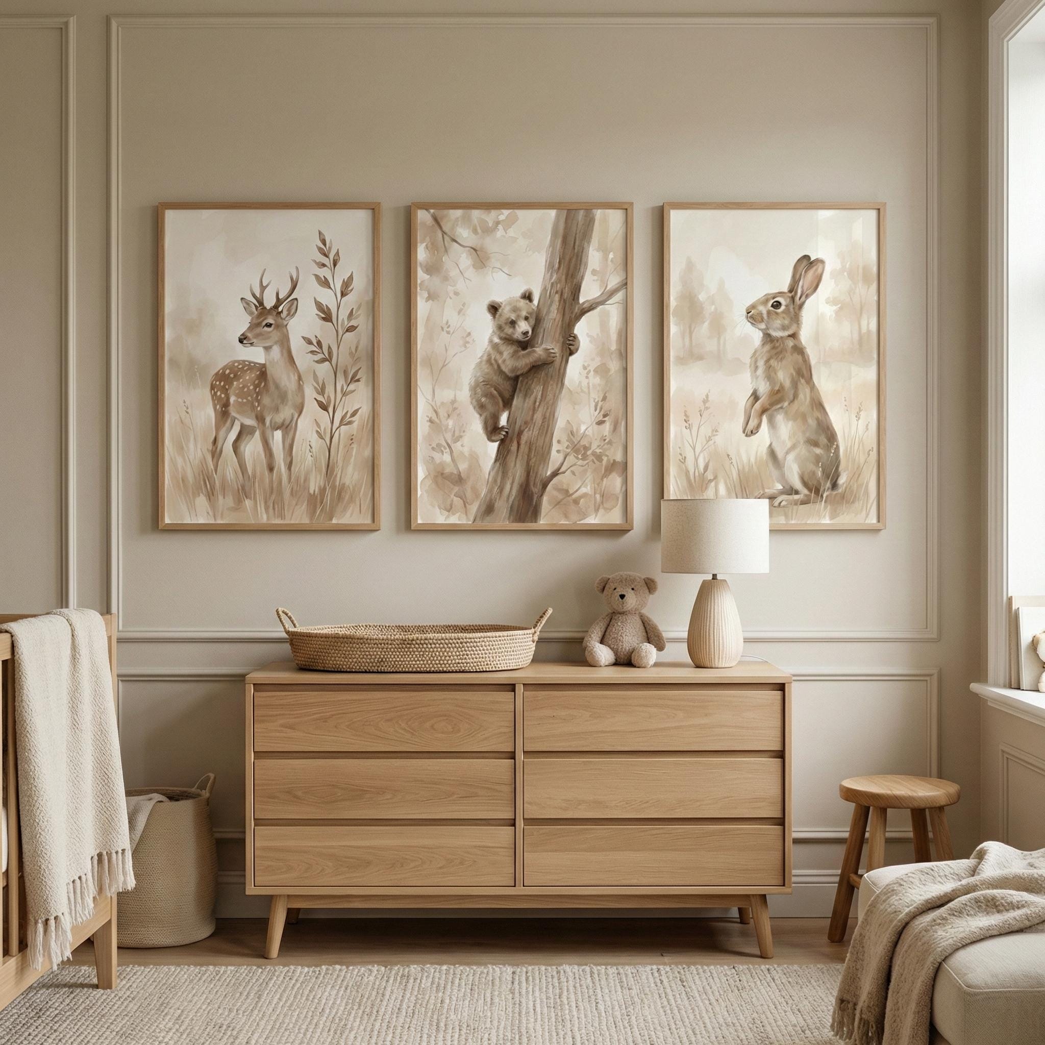 Woodland Animals Print Neutral - Animals Baby Nursery ulasan dan harga
