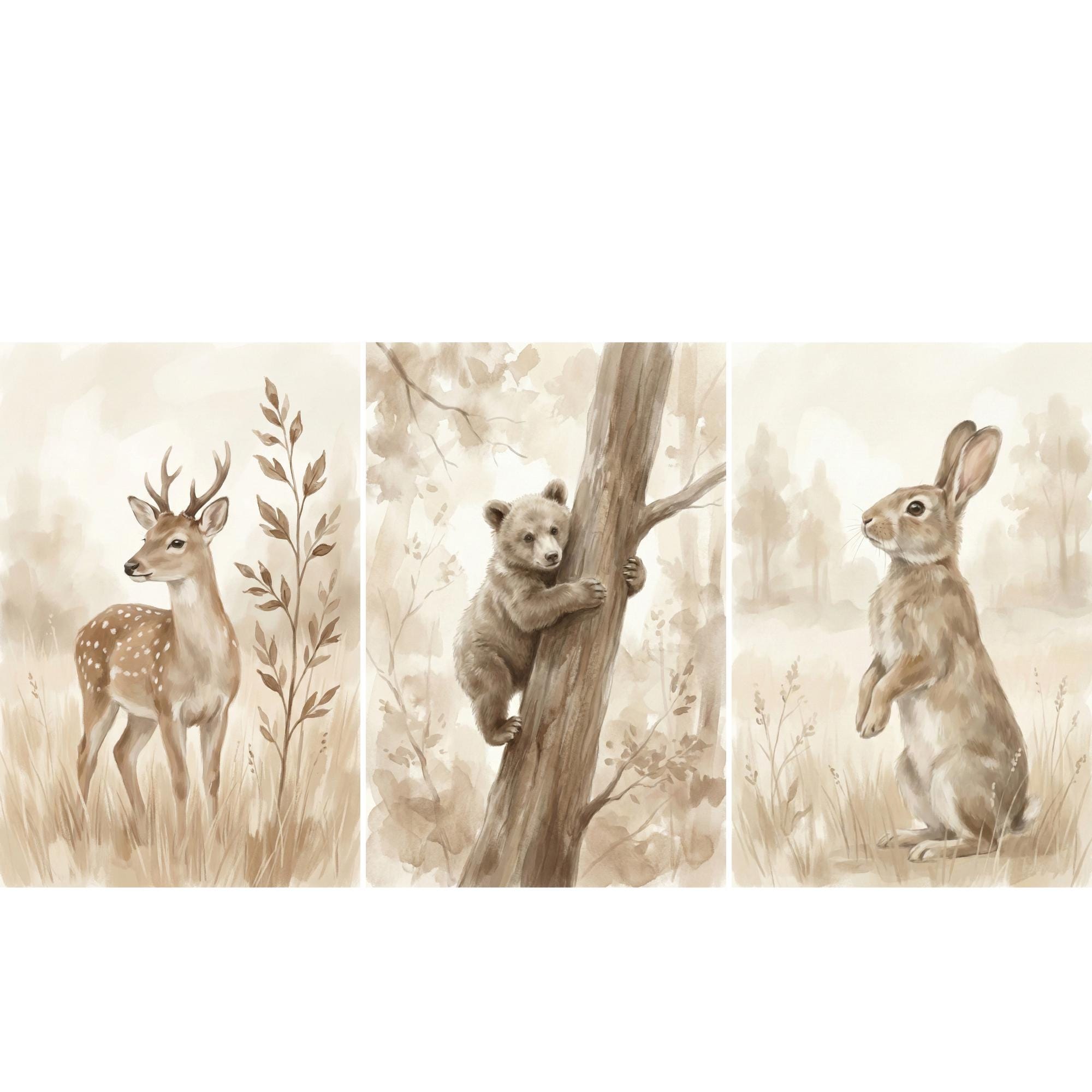 Woodland Animals Print Neutral - Animals Baby Nursery ulasan dan harga
