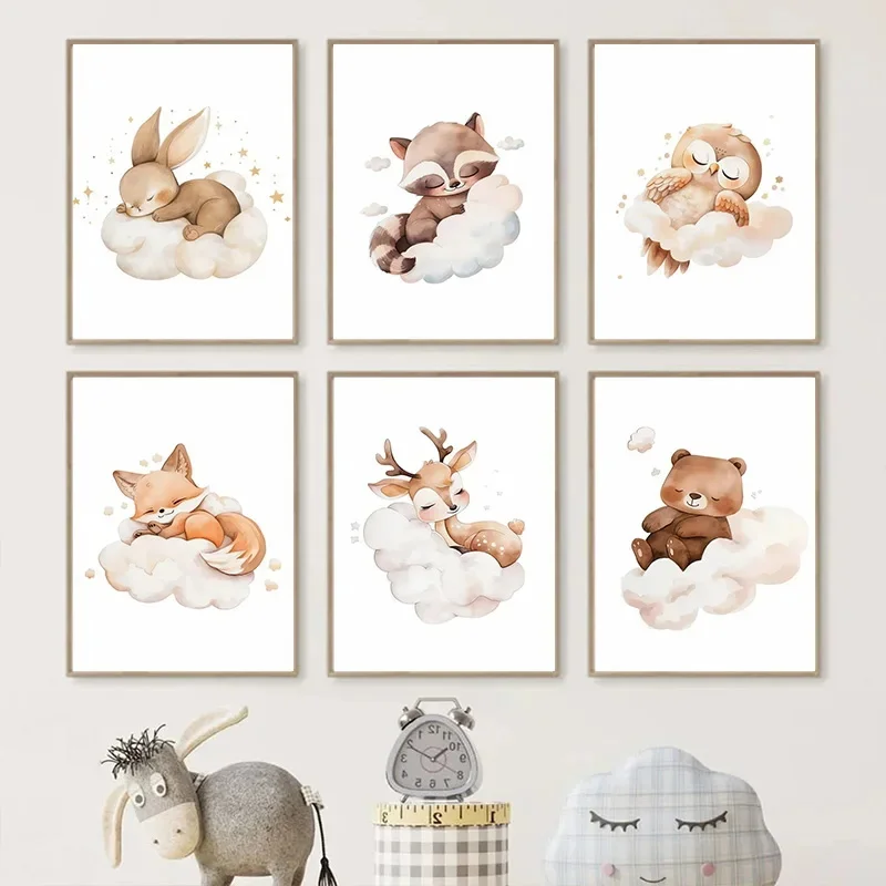 Cartoon Cloud Animal Canvas Pa - Baby Nursery Frames ulasan dan harga