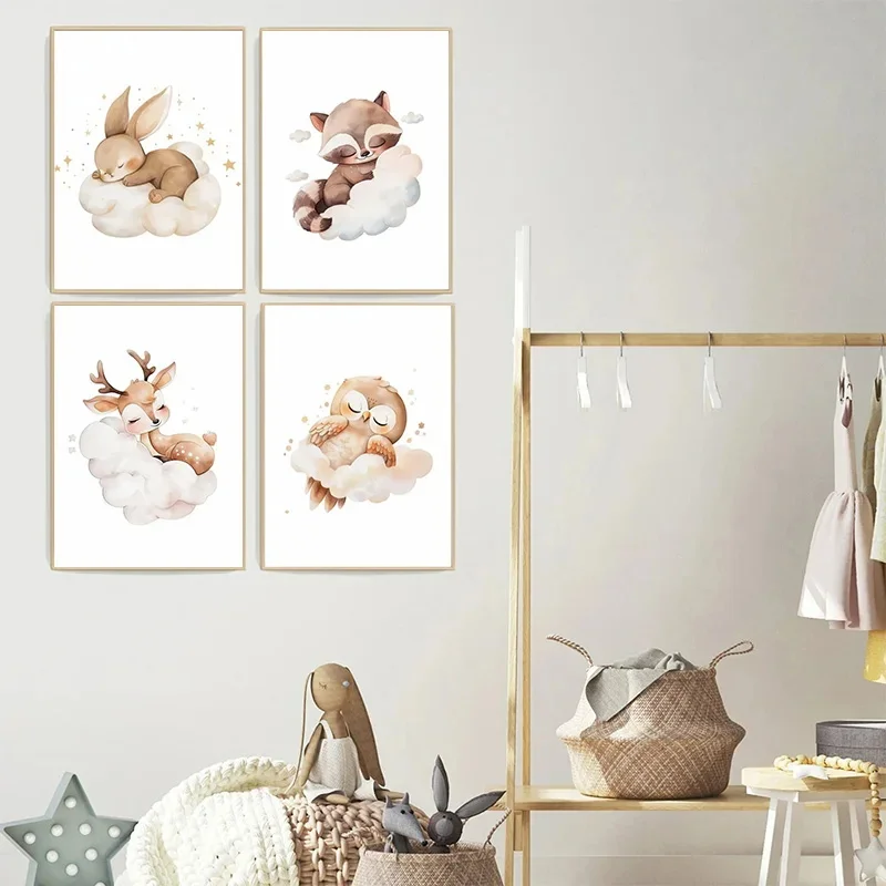 Cartoon Cloud Animal Canvas Pa - Baby Nursery Frames ulasan dan harga