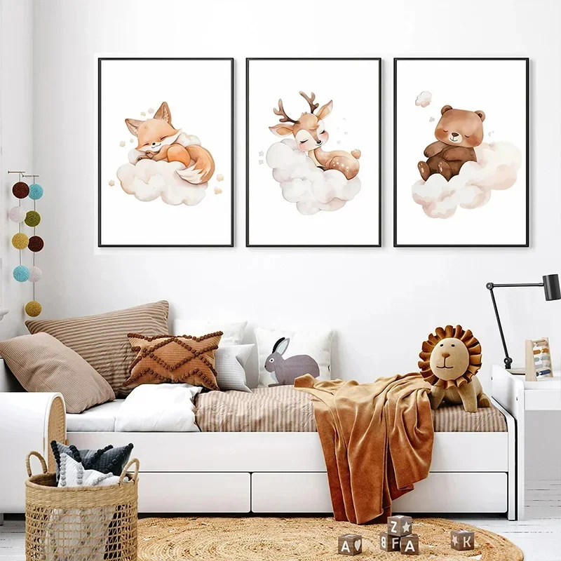 Cartoon Cloud Animal Canvas Pa - Baby Nursery Frames ulasan dan harga