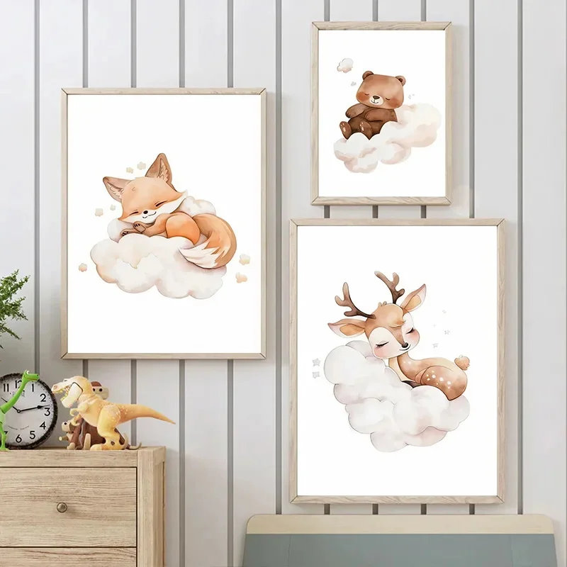 Cartoon Cloud Animal Canvas Pa - Baby Nursery Frames ulasan dan harga