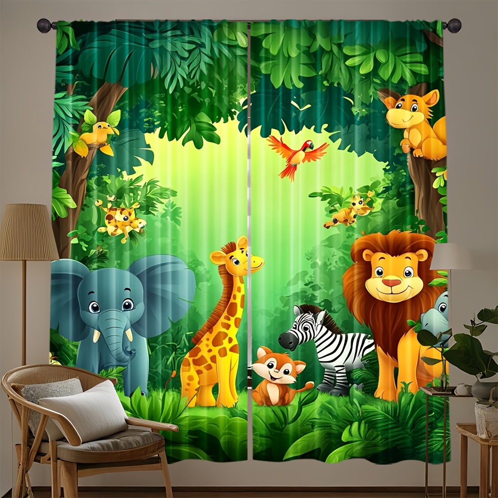 2pcs Cartoon Animal Curtains J - Baby Nursery Jungle Animals ulasan dan harga