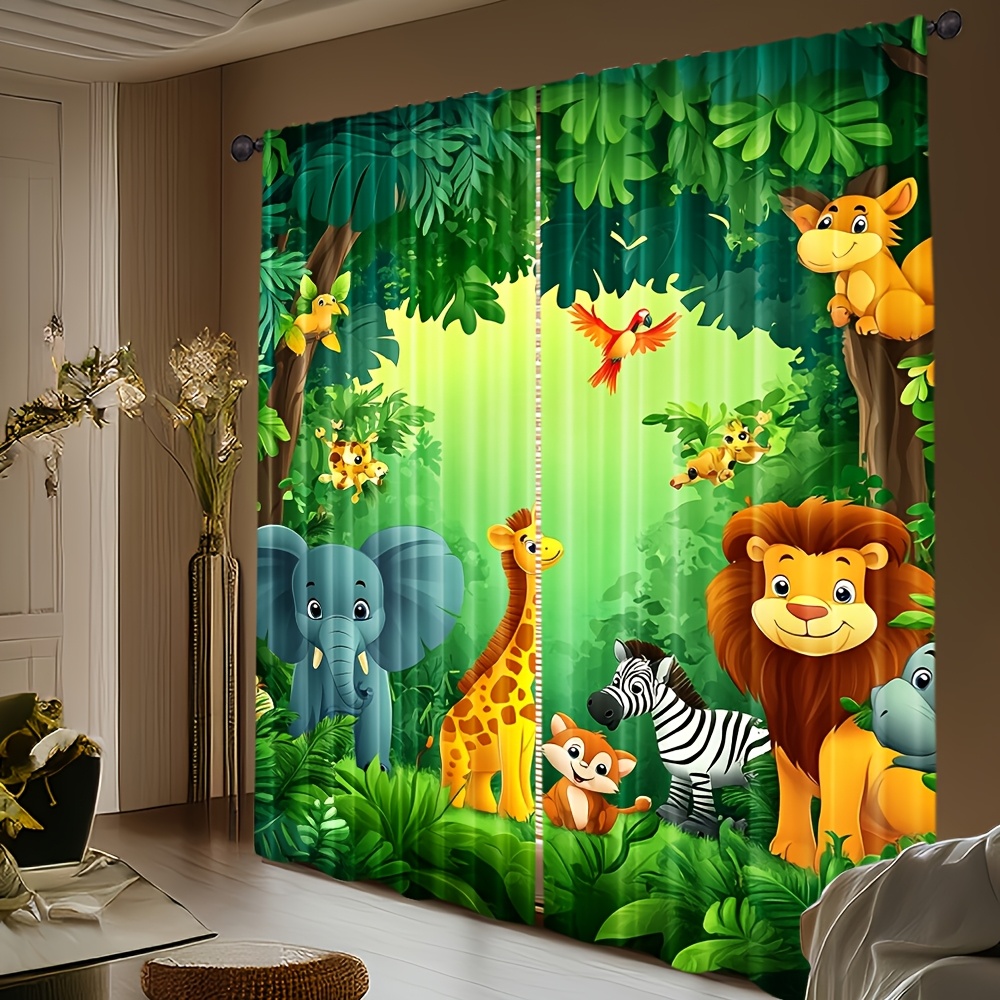 2pcs Cartoon Animal Curtains J - Baby Nursery Jungle Animals ulasan dan harga