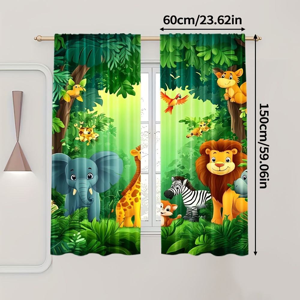 2pcs Cartoon Animal Curtains J - Baby Nursery Jungle Animals ulasan dan harga