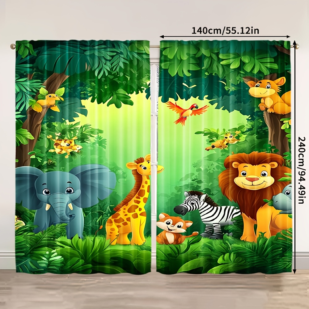 2pcs Cartoon Animal Curtains J - Baby Nursery Jungle Animals ulasan dan harga