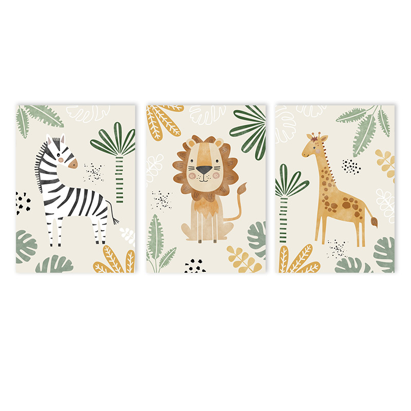 （Unframe 3PCS）-Cute Lion Canva - Baby Nursery Jungle Animals ulasan dan harga