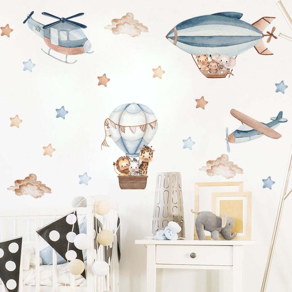 Watercolor Animals Hot Air Bal - Baby Nursery Package ulasan dan harga