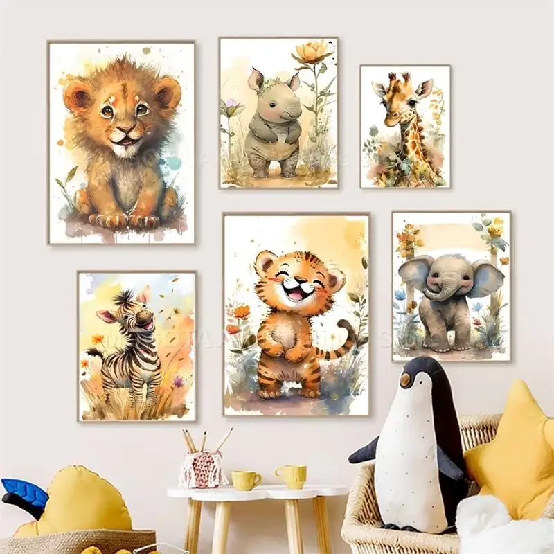 Watercolor Lion Giraffe Tiger  - Animals Baby Nursery ulasan dan harga