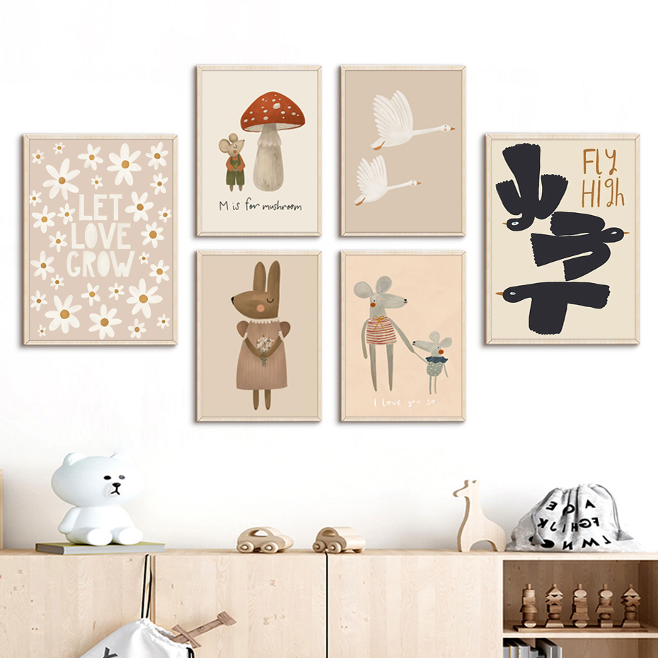 Boho Cartoon Rabbit Mouse Goos - Baby Nursery Frames ulasan dan harga