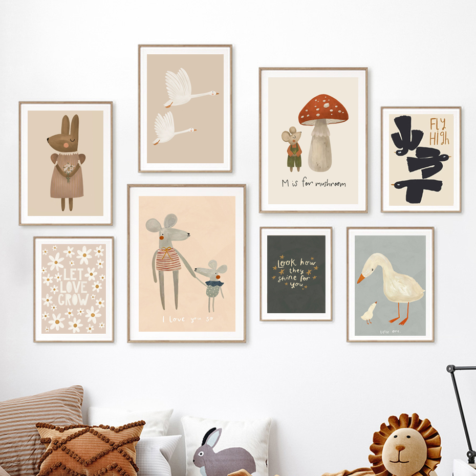 Boho Cartoon Rabbit Mouse Goos - Baby Nursery Frames ulasan dan harga